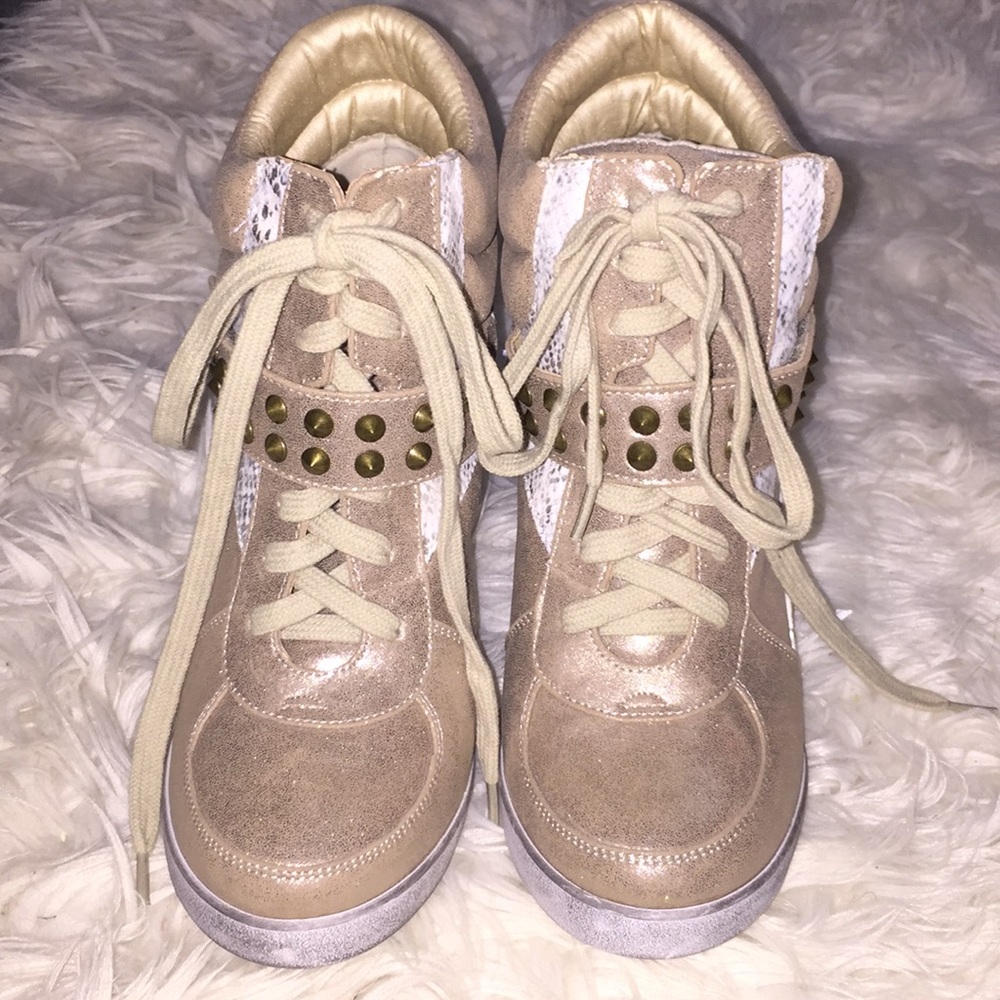 Snake-print Studded Healed Sneakers